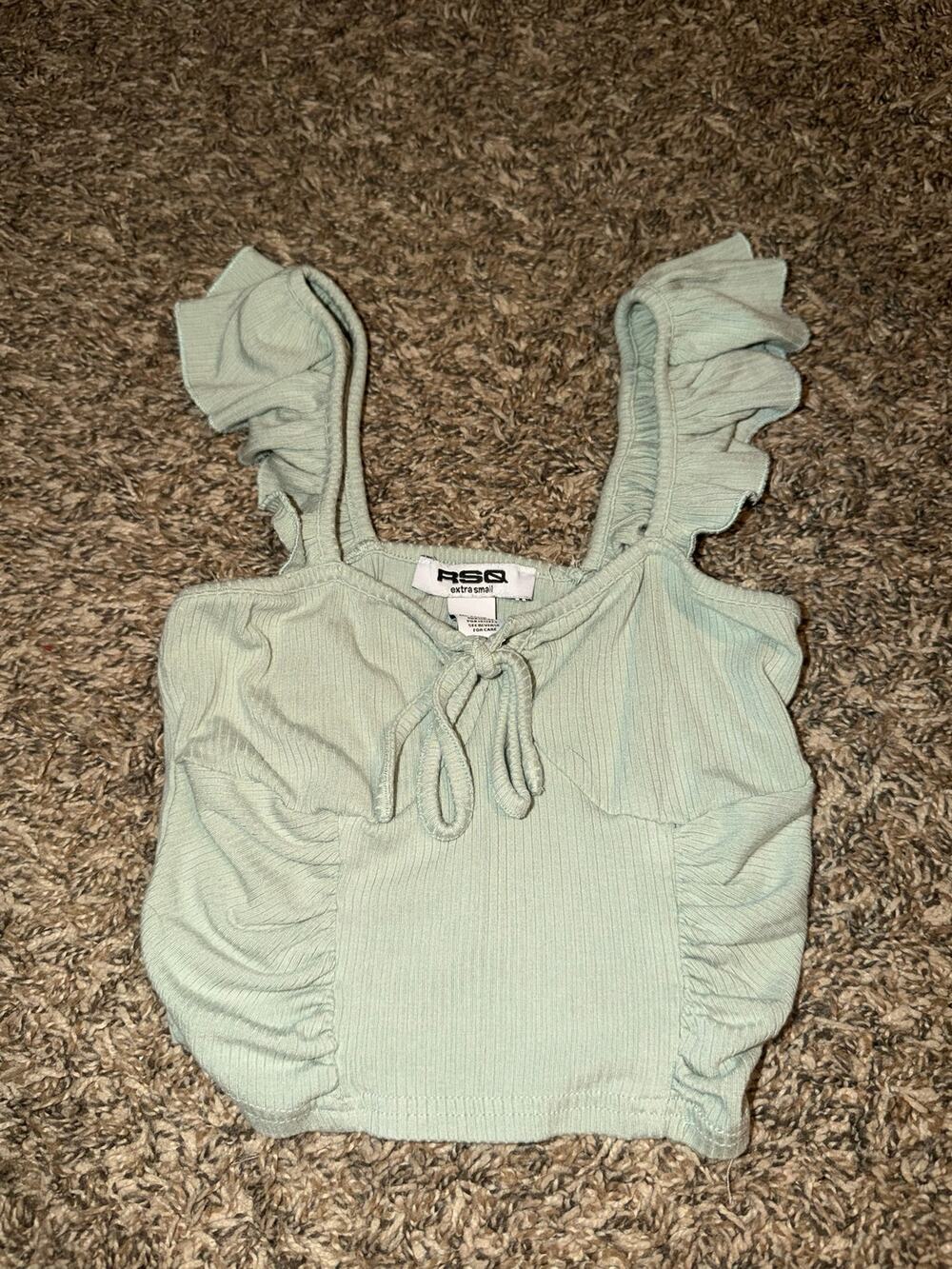 RSQ Green Ribbed Ruched Tie Front Tank Top XS